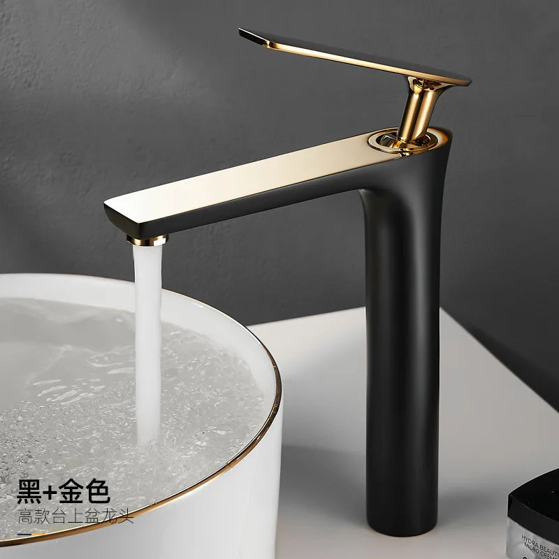 All Copper Black Gold Basin Faucet Sink Hot and Cold Faucet White Heightened Bathroom 1/2,3/8 Oasis Select B1 G3/8