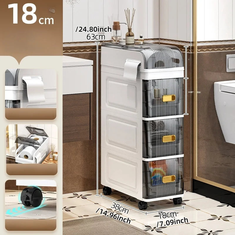 18cm Narrow Storage Cabinet, Multi-Tier Slim Organizer for Bathroom/Living Room, Holds Towel/Tissue/Cosmetic, Space-Saving Shelf Oasis Select with a lid-3 Small