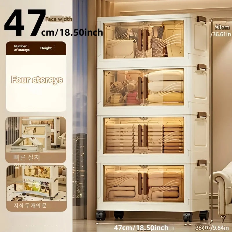 Foldable Storage Box with Clear Door - Spacious, Durable, and Easy-to-Assemble - Ideal for Organizing Clothes, Books, Toys, and Oasis Select Tawny-4layers