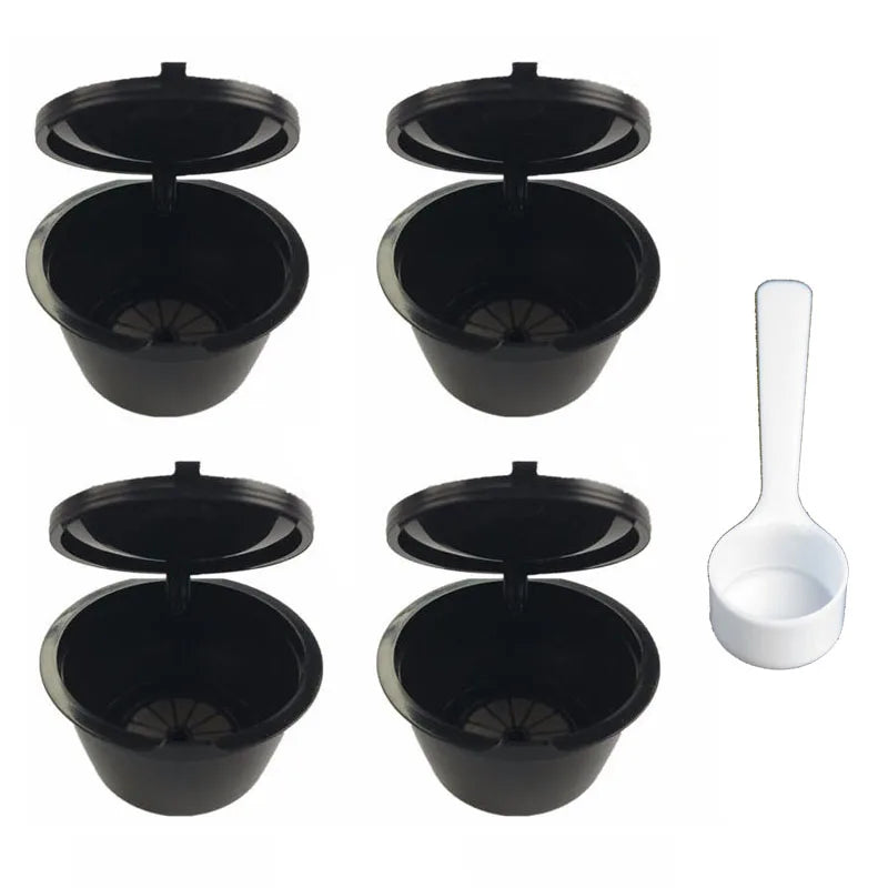 4pcs/Set Reusable Coffee Capsule Filter Cup for Nescafe Refillable Dolce Gusto Coffee Accessories Filter with Spoon Cafe Capsula Oasis Select 4pcs black