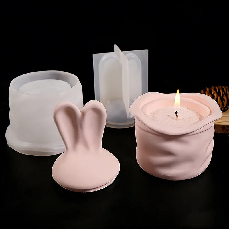 Easter Long Eared Rabbit Storage Jar Candle Silicone Mold DIY Aromatherapy Gypsum Rabbit Cup Decoration Mold Home Gift Oasis Select