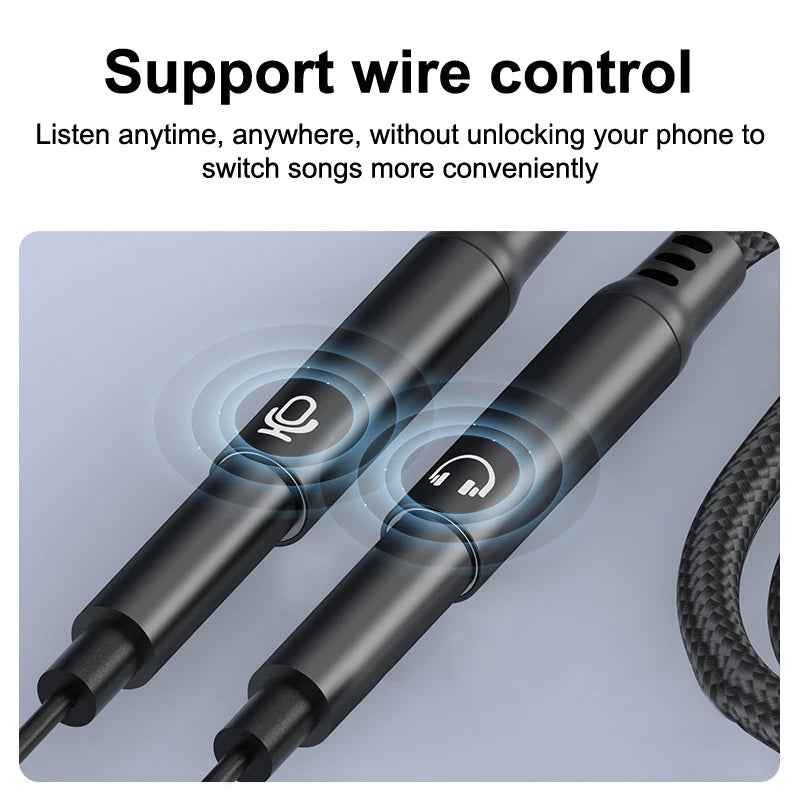 USB-C to Dual 3.5mm Audio Adapter DAC Microphone Connector Cable for Phone15 16 Oasis Select