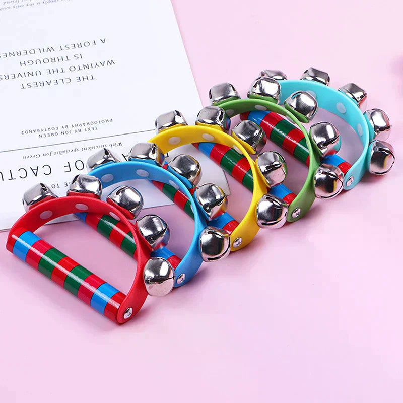 1PC Children's Intellectual Props Handbell Hand Bells With 5 Jingle Bells Wood Handle Musical Instrument Toy For Music Class Oasis Select
