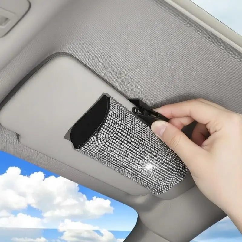 Bling Rhinestone Car Glasses Case Sunglasses Storage Box Crystal Auto Interior Accessories Sun Visor Organizer Glasses Holder Oasis Select