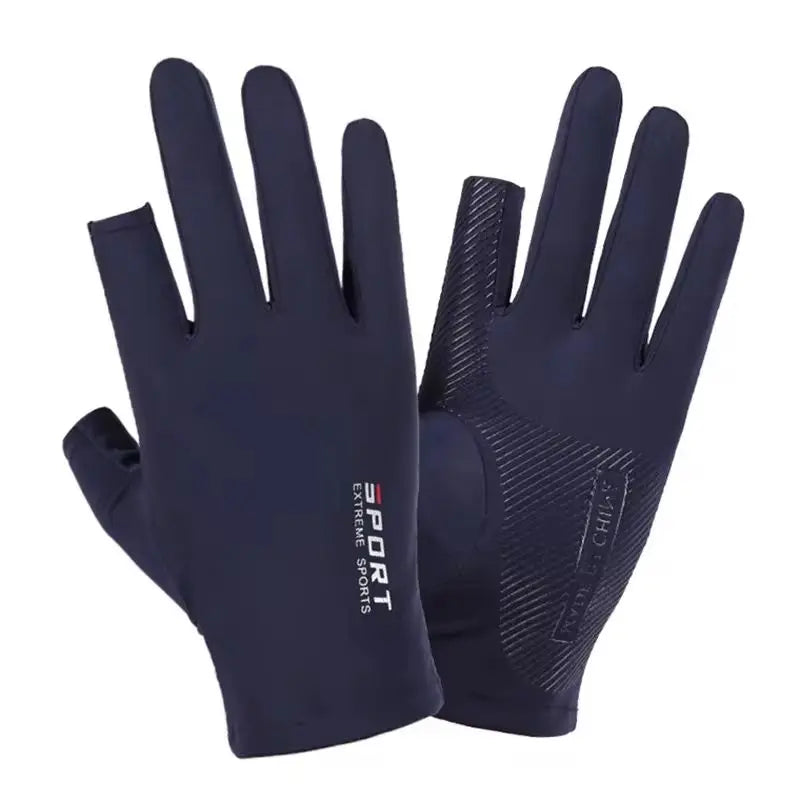 Ice Silk Halffinger Cycling Gloves for Men and Women Outdoor Sports Fitness Driving Fishing Highelastic Comfortable Oasis Select dark blue-A 2pcs