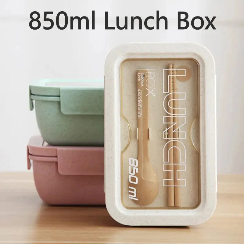 850ml Eco-friendly Wheat Straw Lunch Box Microwave Safe Airtight Bento Container With Tableware For Office Worker Meal Prep Oasis Select
