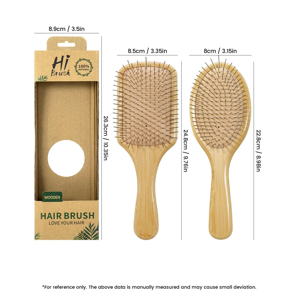 Bamboo Handle Hair Brush Steel Needle Teeth Scalp Massage Detangling Brush for Daily Hair Care Oasis Select