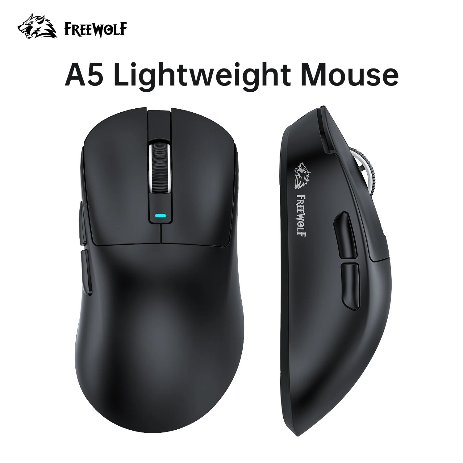 FREEWOLF A5 Wireless Gaming Mouse, Lightweight 59g, PAW3311 Sensor, 80M Huano Switches, Tri-Mode, 1000Hz, Ergonomic Right-Hand D Oasis Select FW-A5 Black