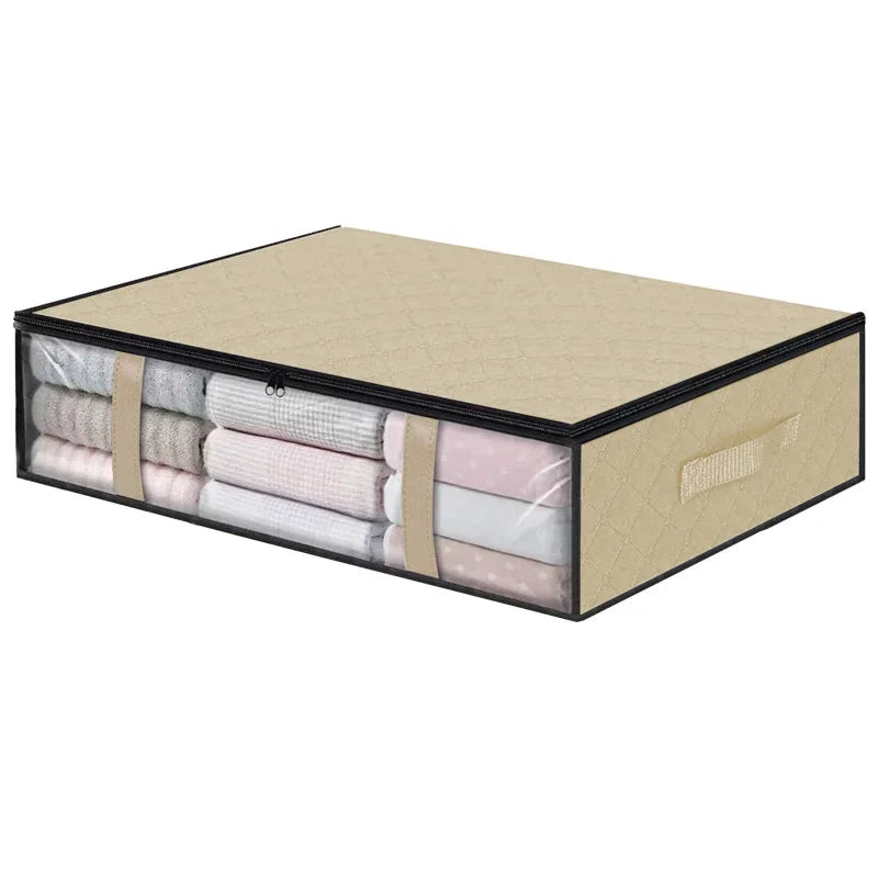 Under bed Storage Bag For Portable Foldable Quilt Bags Wardrobe Clothes Organizer Storage Box Dustproof Organizer Large Capacity Oasis Select 60x45x15cm beige