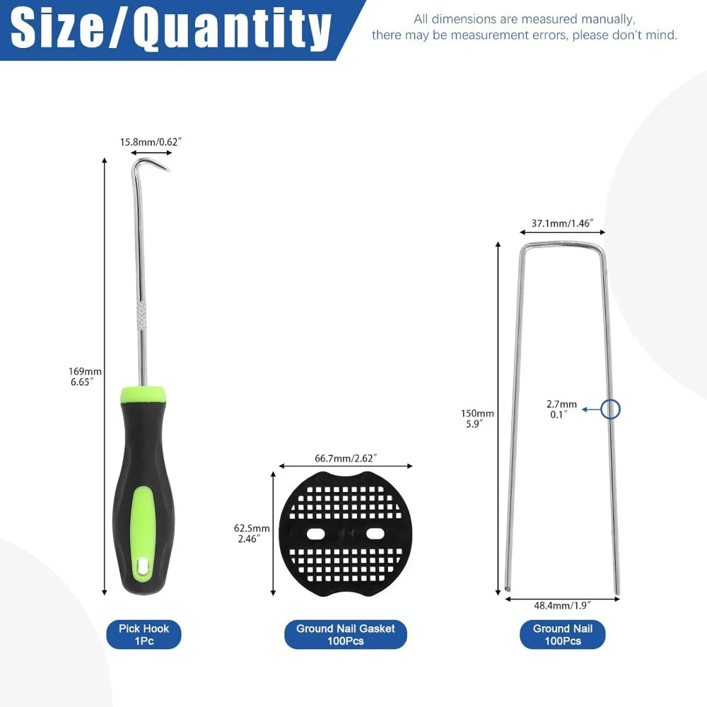 Pick Hook Included U-Shaped Garden Stakes Staples with Plastic Fixing Gasket Assortment Kit for Lawn Ground Cover Fence Oasis Select