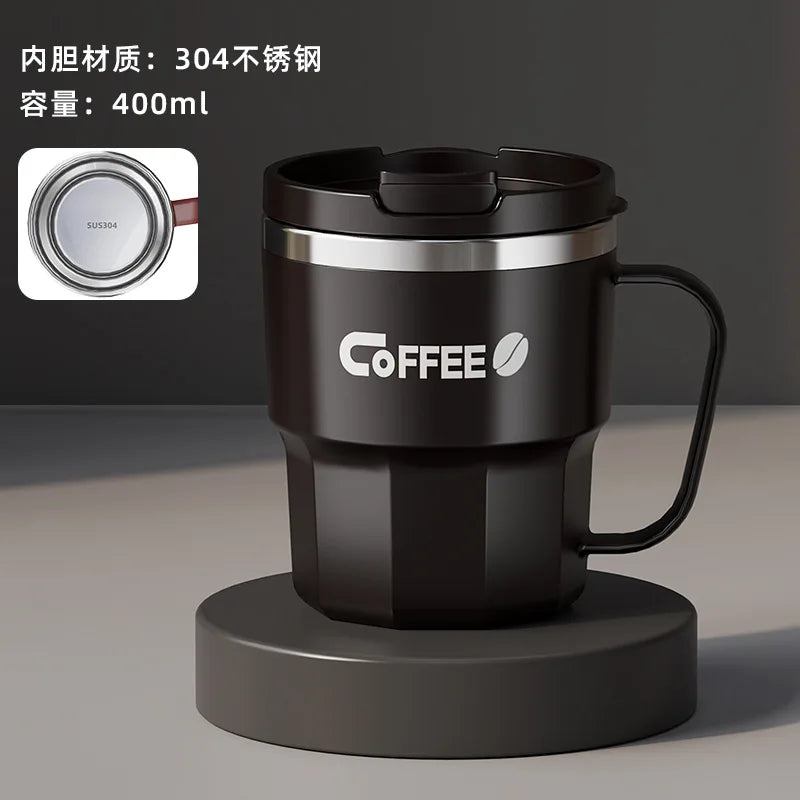 400ml 304 Stainless Steel Coffee Cup Mug with Lid Double-Wall Insulated Cup with Handle & Lid Heat-resistant Drinkware Oasis Select Black 400ml