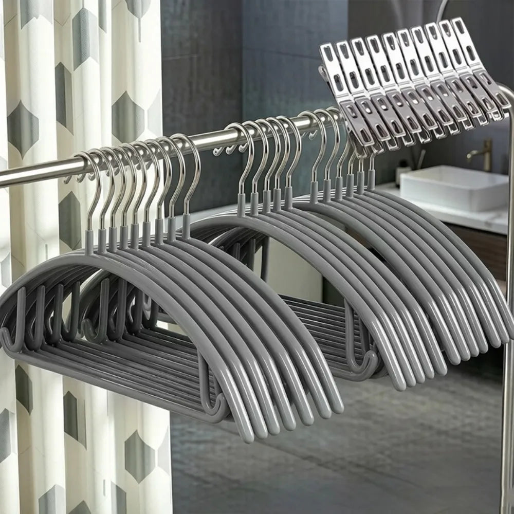 20pcs Non-Slip Hangers with 20 Metal Clips,Anti-Shoulder Bump Arc Design Trouser & Clothes Hanger Set for Laundry Closet,Hangers Oasis Select