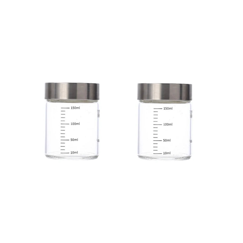 2Pcs 100-500ml Glass Storage Cup Portable Seal Thickening High Borosilicate Thermostability Liquid Storage Cup Scale Sealed Jar Oasis Select 150ml-2pcs