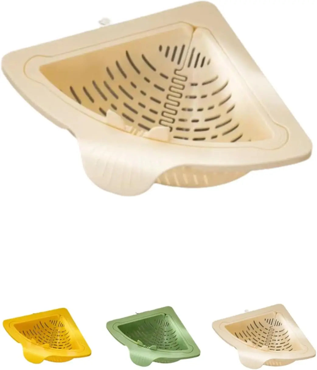 Magnetic Triangle Sink Strainer Basket Food Catcher & Drain Basket for Fruits Vegetable Scraps, Corner Kitchen Sink Organizer Oasis Select White