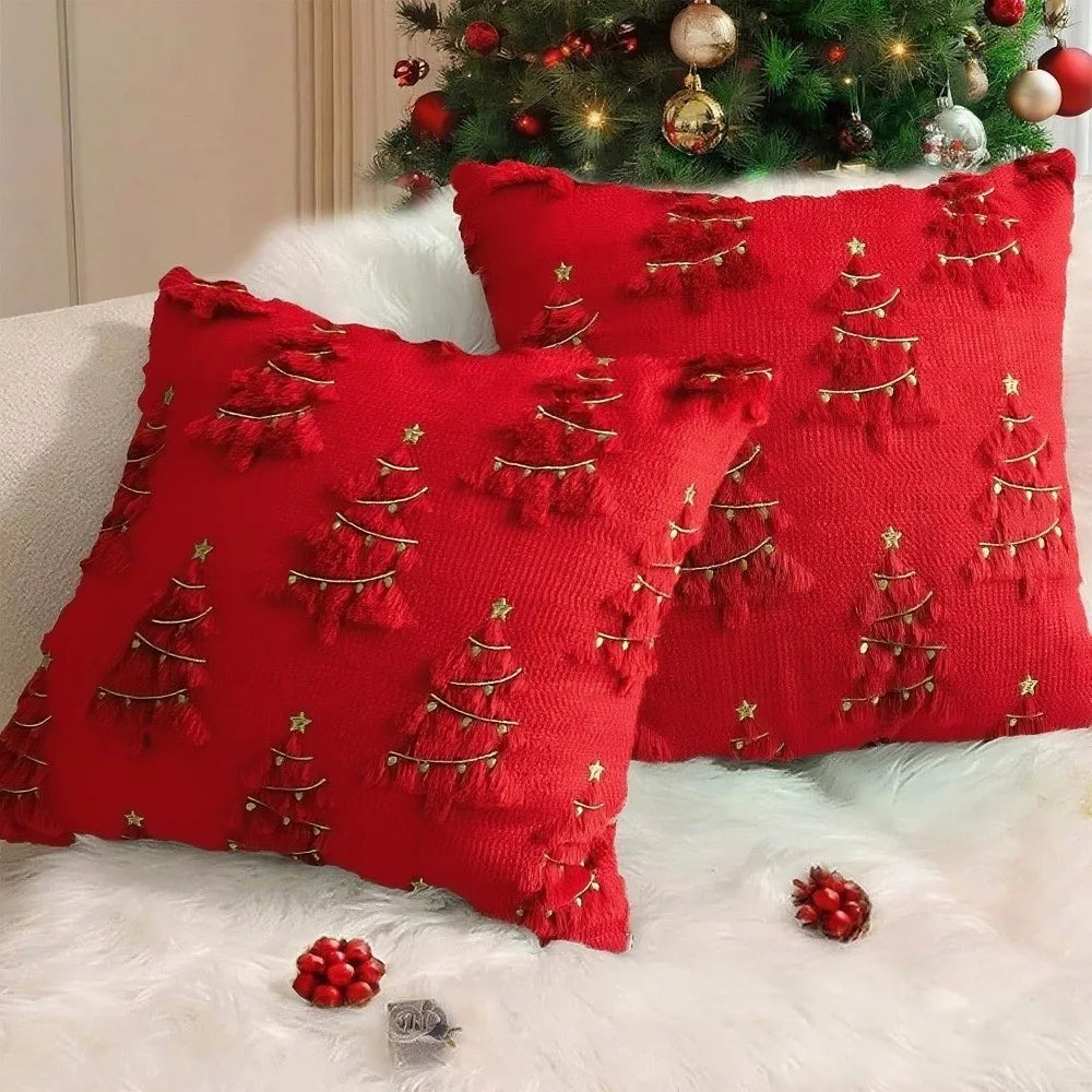 Christmas Plush Pillowcase – Xmas Tree & Reindeer Cushion Cover