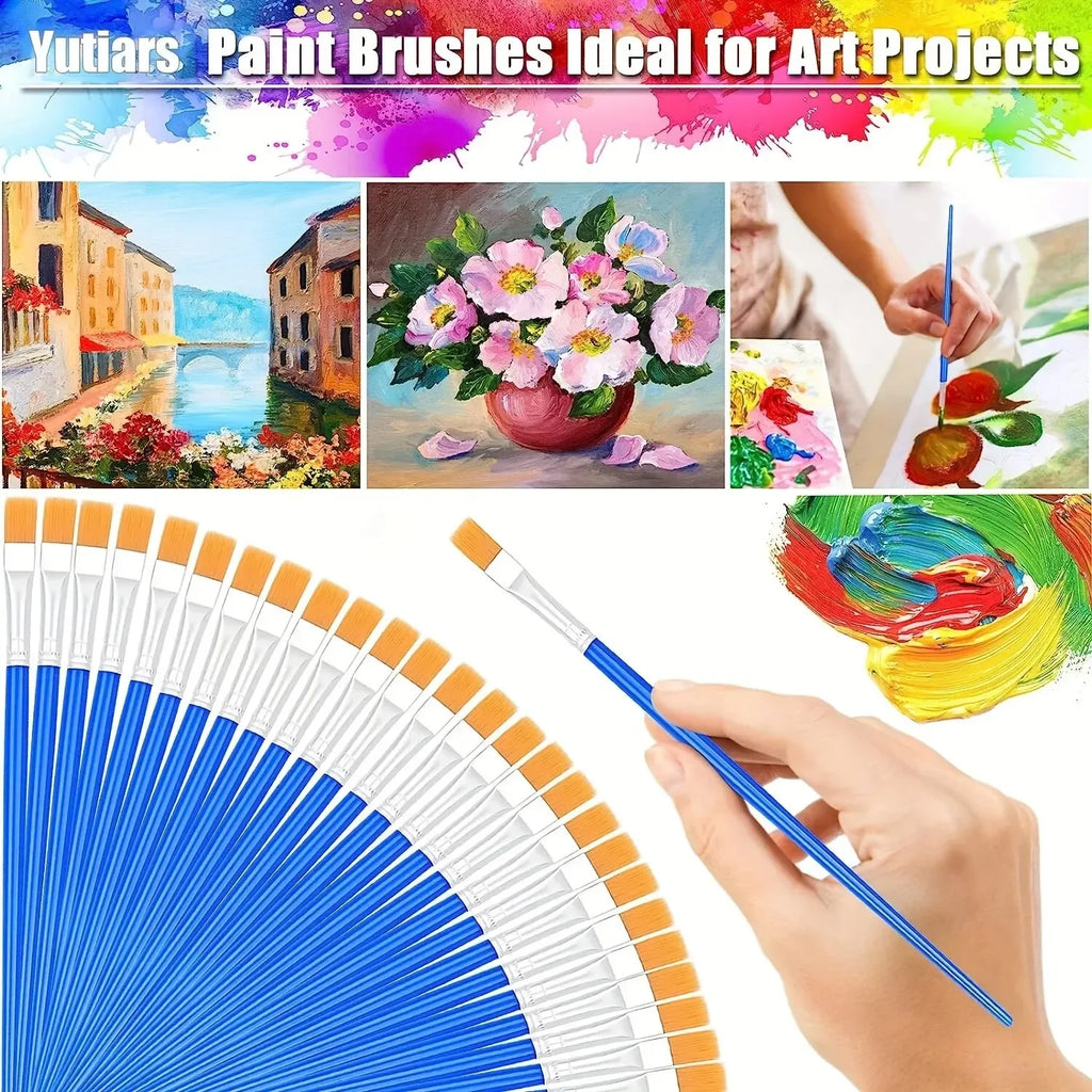 50Pcs Painting Brushes Set Art Round Flat Hair Nylon Hair Paint Brush for Oil Acrylic Watercolor Kids/Artists/Beginners/Students Oasis Select