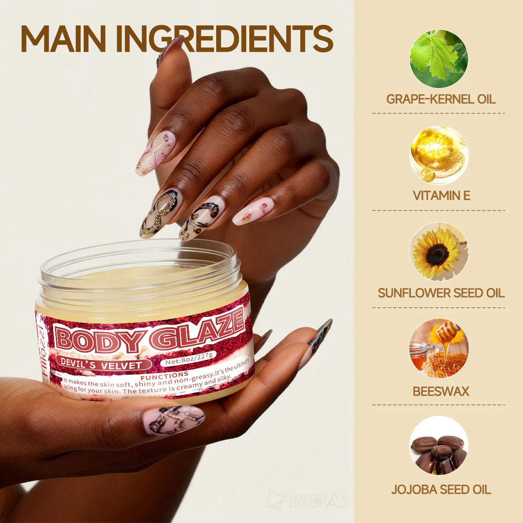 8oz 2oz body glaze Red Velvet Moisturizes, protects, and repairs the skin Create a more even-looking skin tone Oasis Select