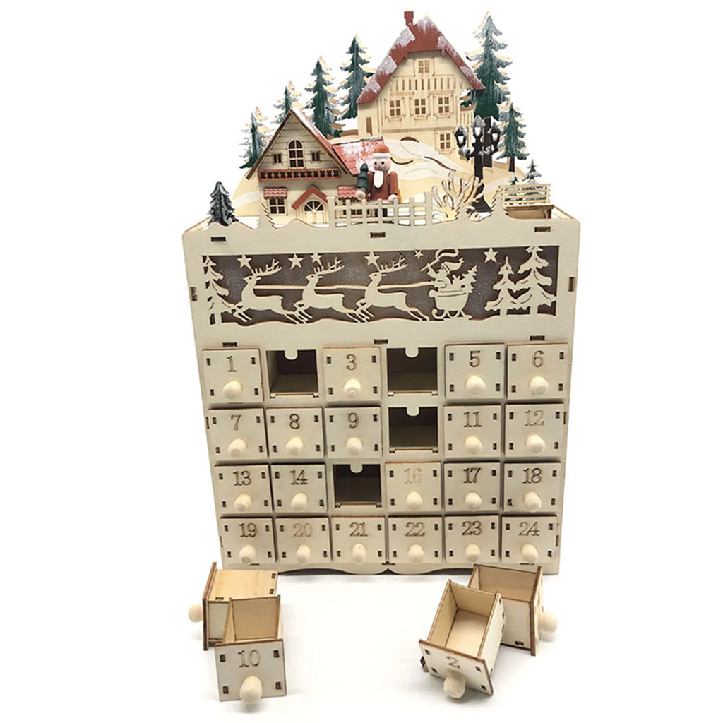 Wooden 24-Day LED Christmas Countdown Calendar Decor