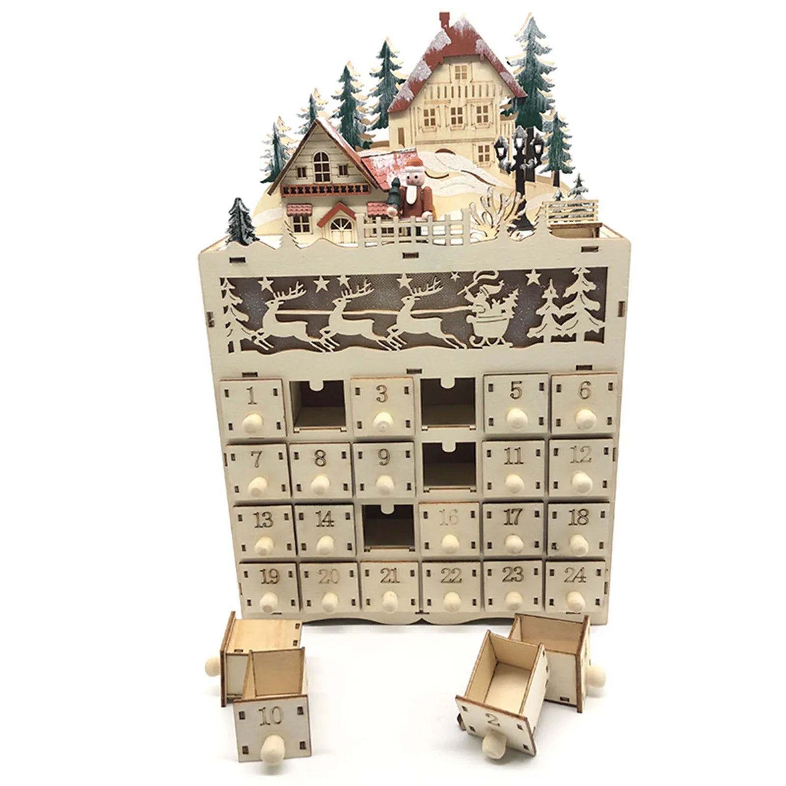 Wooden 24-Day LED Christmas Countdown Calendar Decor