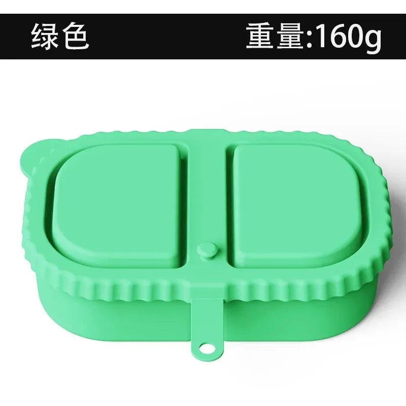 Silicone Double Compartment Seasoning Box, Sauce Snack Container, Portable Packaging with Lid, Foldable Storage Box Oasis Select light green
