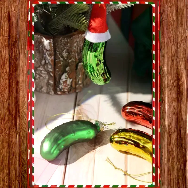 1Pcs Christmas Tree Hanging Ornament Glass Cucumber Pendant Creative Pickled Cucumber Christmas Tree Decor Pendant Oasis Select