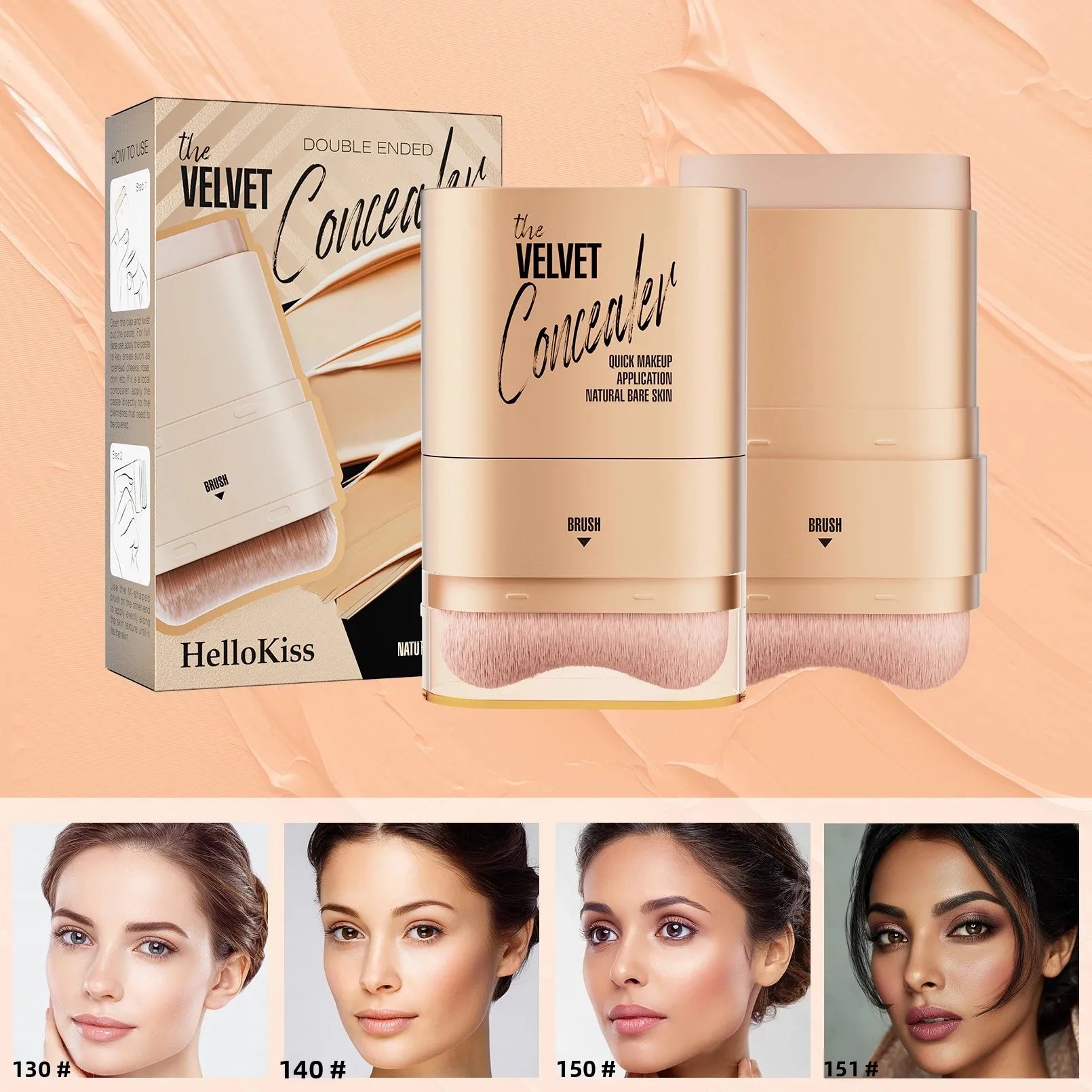 Hello Kiss 2-in-1 Waterproof Concealer Stick & Brush | 12g Concealer Stick Oasis Select