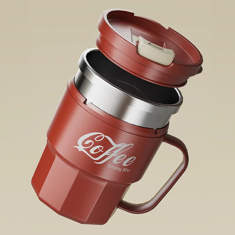 400ml 304 Stainless Steel Coffee Cup Mug with Lid Double-Wall Insulated Cup with Handle & Lid Heat-resistant Drinkware Oasis Select