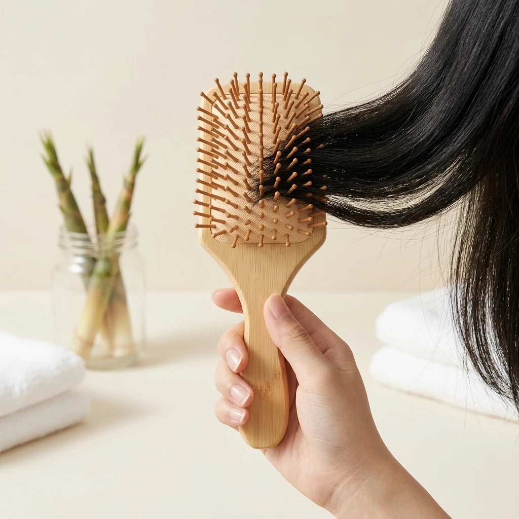 Natural Bamboo Hair Brush Massage Scalp Boost Head Blood Circulation Smoothing Hair Roots Anti Static Durable Air Cushion Comb Oasis Select