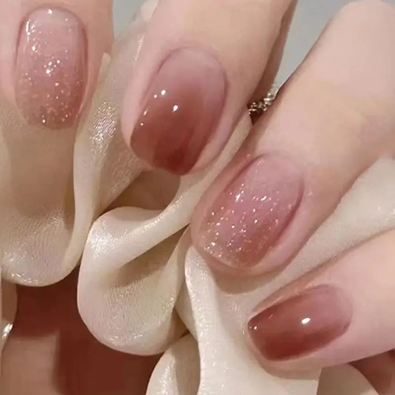 Caramel Gradient Wear Nail Piece Winter High Sense Of Pure Desire Ice Transparent Color Wear Nail Blush Removable False Nails Oasis Select