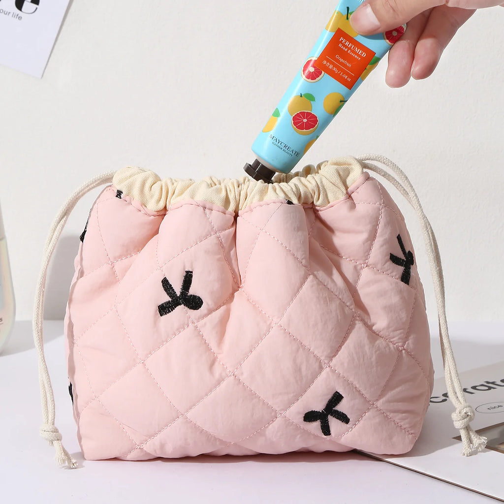 Ladies' Cotton Makeup Bag Embroidered Drawstring Storage Bag Travel Cosmetic Bags Large Capacity Hanging Toiletry Storage Bag Oasis Select E