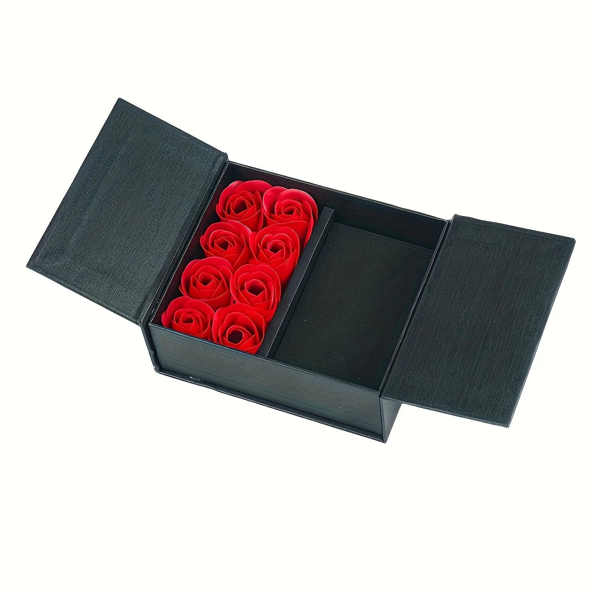 Valentine's Day Gift Box Rose Flower Ring Necklace Jewelry Box Soap Flower Present Box for Girlfriend Oasis Select black 15x13x6cm
