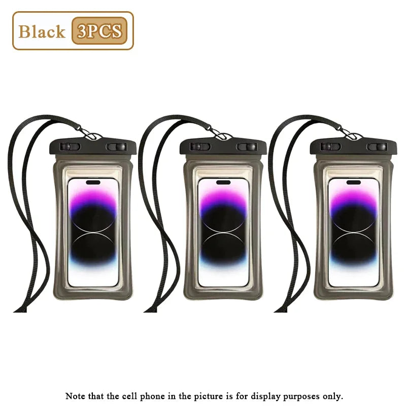 1-20PCS High Transparency Waterproof Phone Pouch with Air Cushion Floating Touch Screen Compatible for Swimming Rafting Beach Oasis Select Black-3PCS