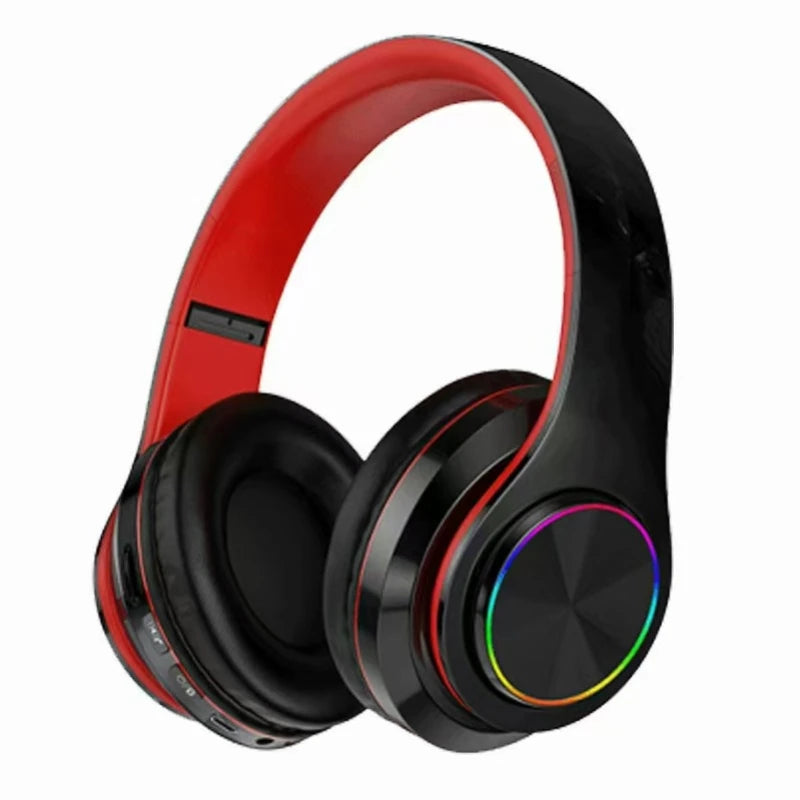 Wireless Bluetooth 5.0 Headphone With Microphone On-Ear Headset Stereo Sound Earphones Sports Gaming Foldable Headphones Game Oasis Select Black Red
