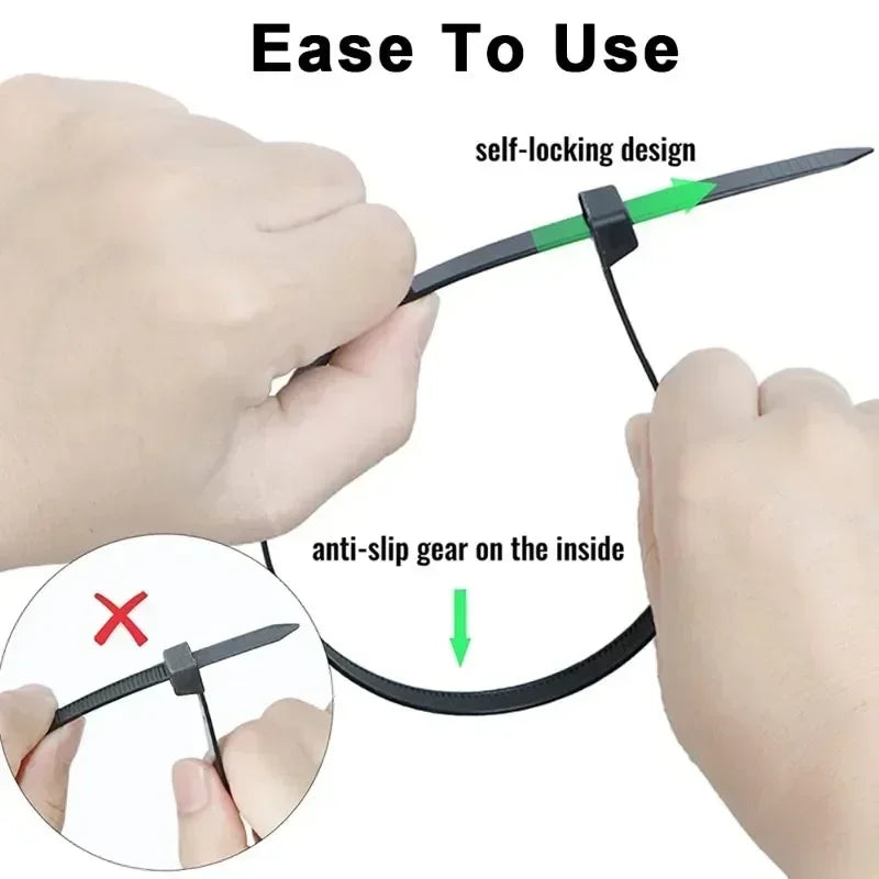100-1000PCS Self-locking Plastic Nylon Tie Black Fastening Strap Cable-Tie-Set Cable Zip Tie Fastening Ring Zip Wraps Strap Tie Oasis Select