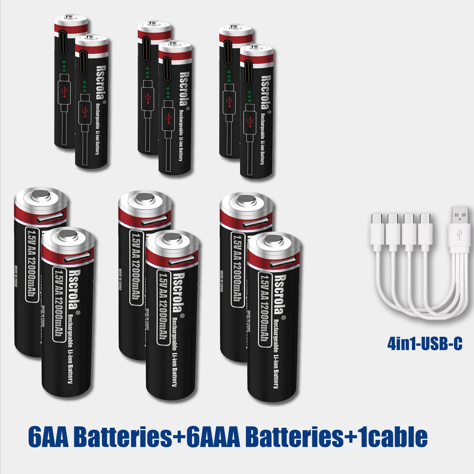 Li-ion AAA and AA Rechargeable Batteries USB Lithium-ion 3400mWh 12000mAh 1.5V AA Rechargeable Batteries+ 8000mAh 1.5V AAA Batte Oasis Select 6AA 6AAA 1.5V China Mainland