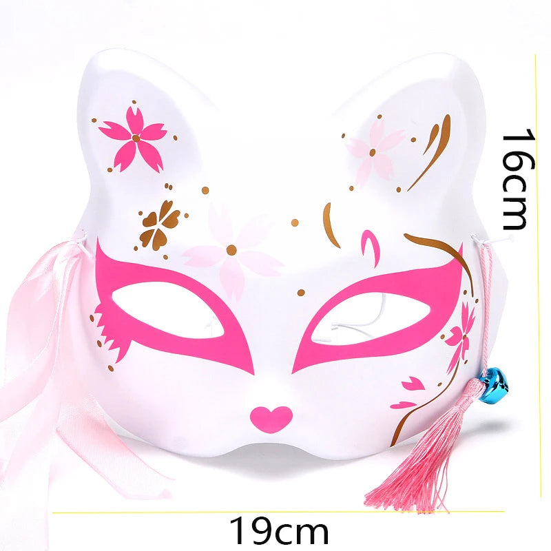 Foxes Mask Japanese Cosplay Rave Hand-Painted Anime Demon Slayer Half Face Cat Masks Masquerade Festival Party Cosplay Props Oasis Select
