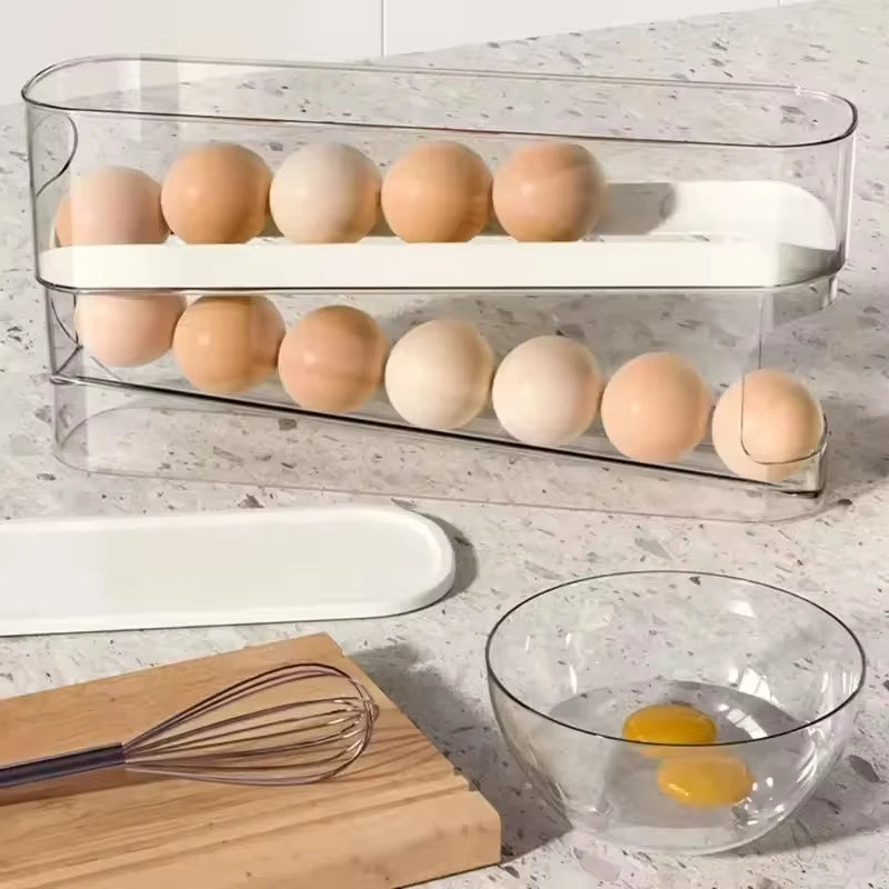 Egg Dispenser, Suitable for Refrigerator, Kitchen Storage Organizer, Countertop, Transparent Double Layer Egg Dispenser Holder Oasis Select