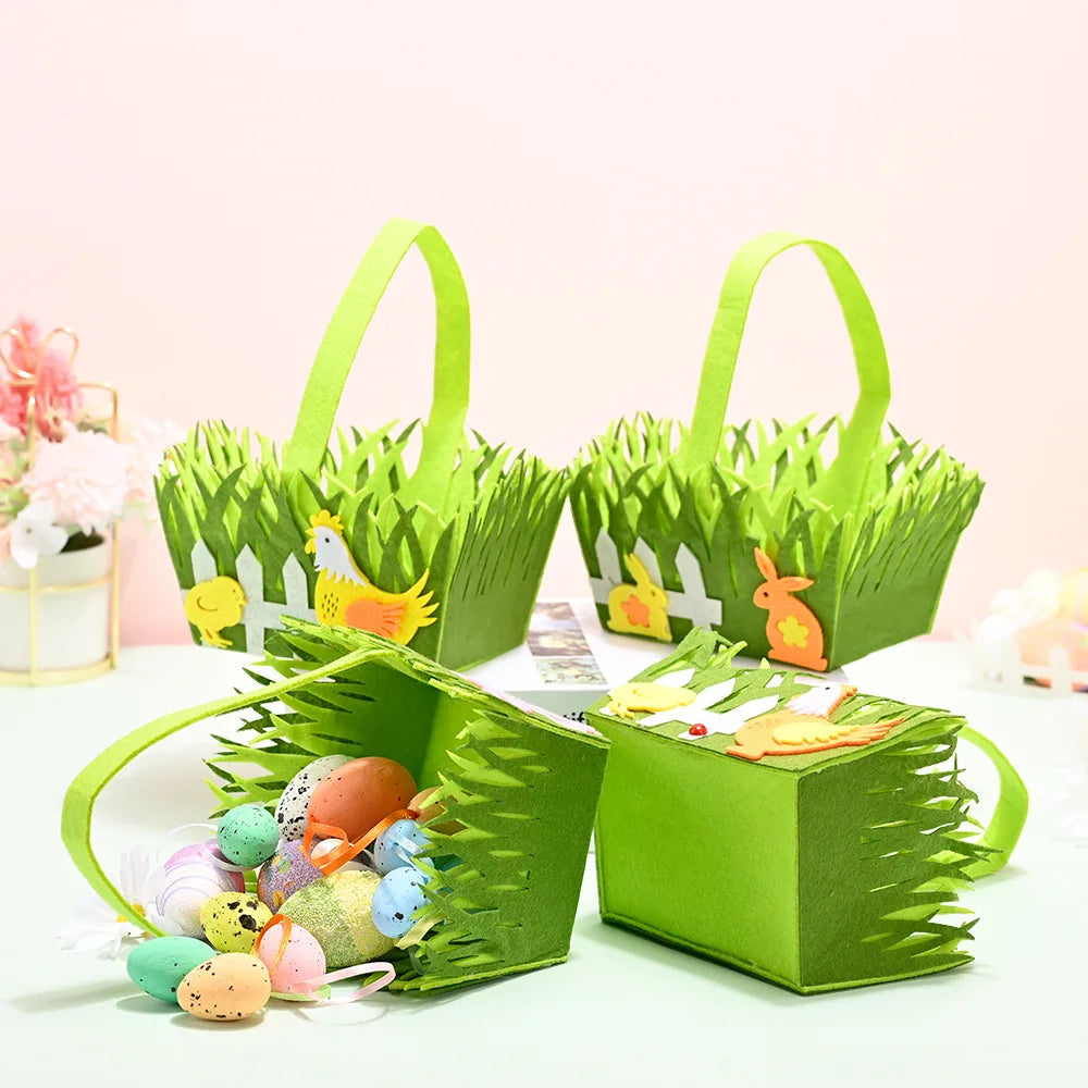 Easter Egg Basket Square Handheld Gift Packaging Bag Felt Kids Cookie Candy Bags Easter Party Birthday Party Favors Gift Decor Oasis Select