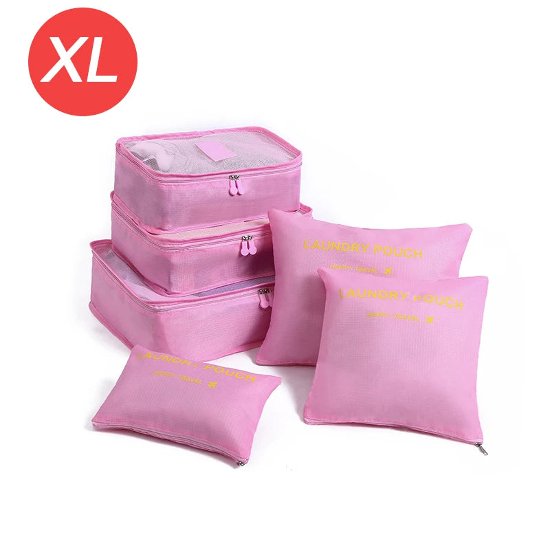 6PCS Large Travel Organizer Set Portable Luggage Storage Bags for Clothes Shoes Makeup Suitcase Packing Cubes for Travel Use Oasis Select XL-Pink