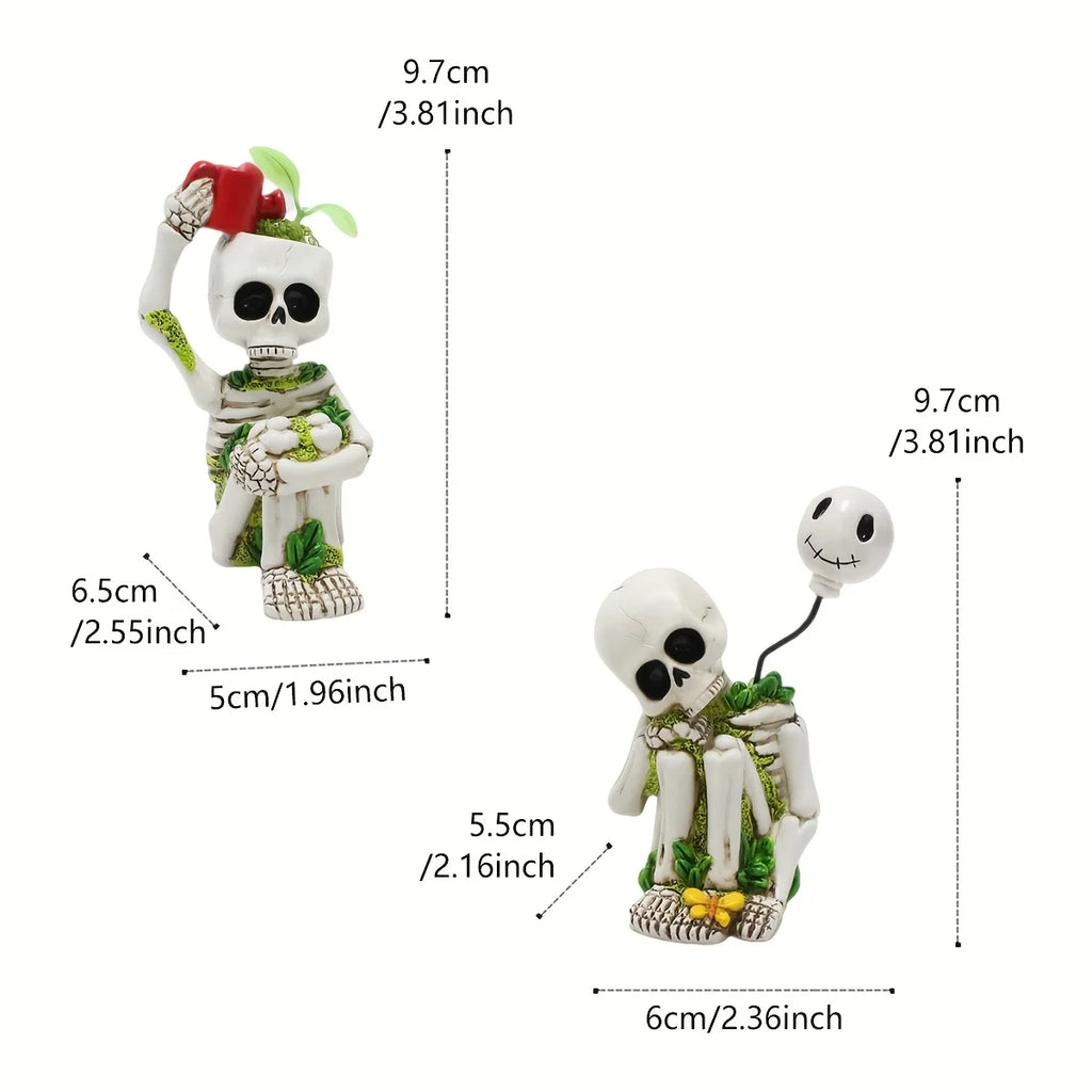 Outdoor Little Skeleton Thinking Statue Set of 2 Pieces, Fun Garden Skeleton Decorations, Suitable for Halloween in the House Oasis Select