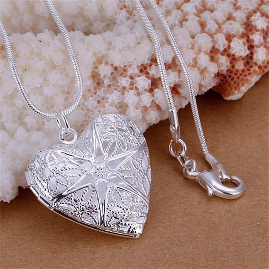 Hot 925 Sterling Silver Photo Frame Pendant Necklace 18/20/22/24 Inch Snake Chain For Woman Charm Wedding Fashion Jewelry Oasis Select 40cm