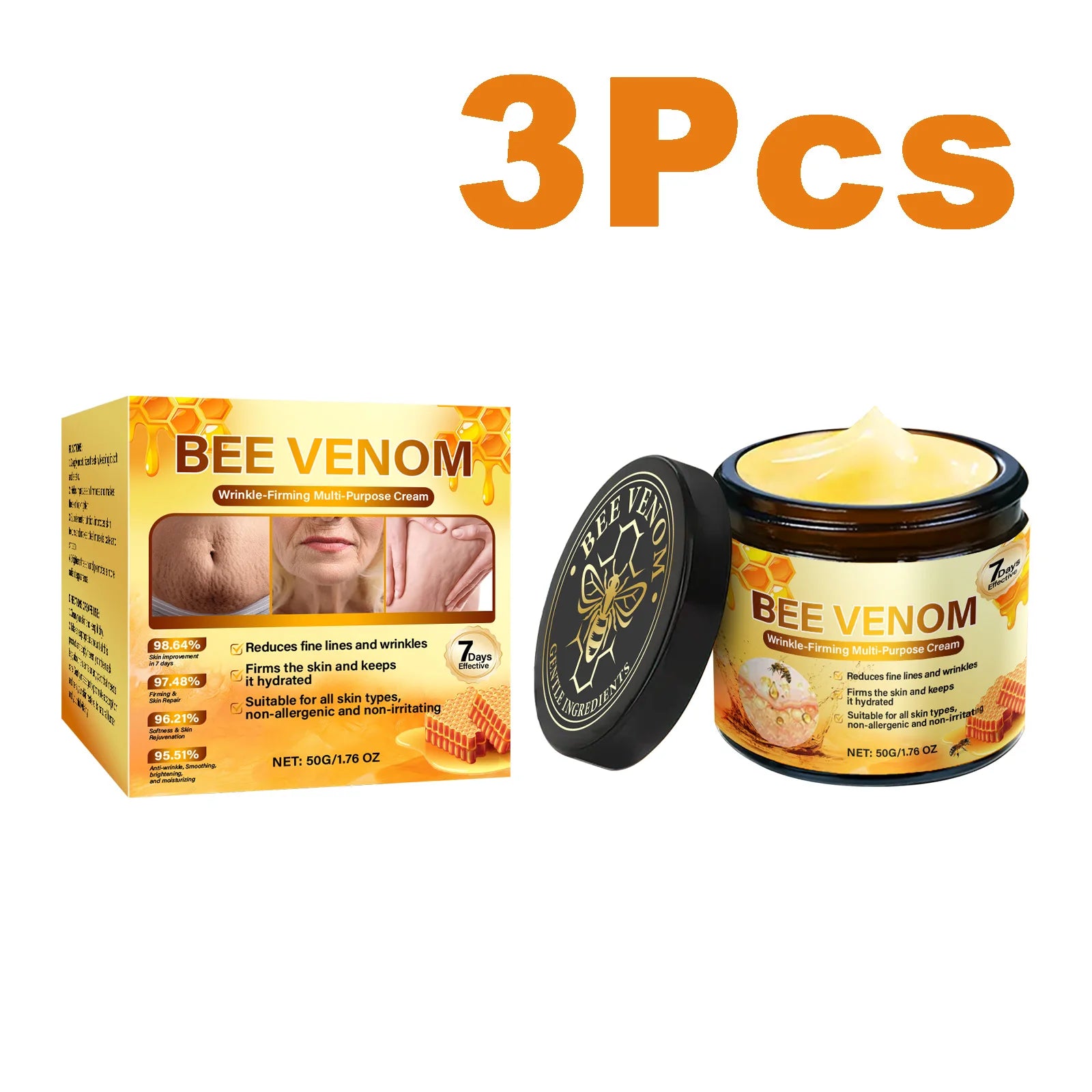 Bee Venom Firming Cream Anti-Wrinkle Lifting Face Moisturizer with Hyaluronic Acid Reduce Fine Lines Multipurpose Bee Venom Crea Oasis Select 3 x 50g Boxed