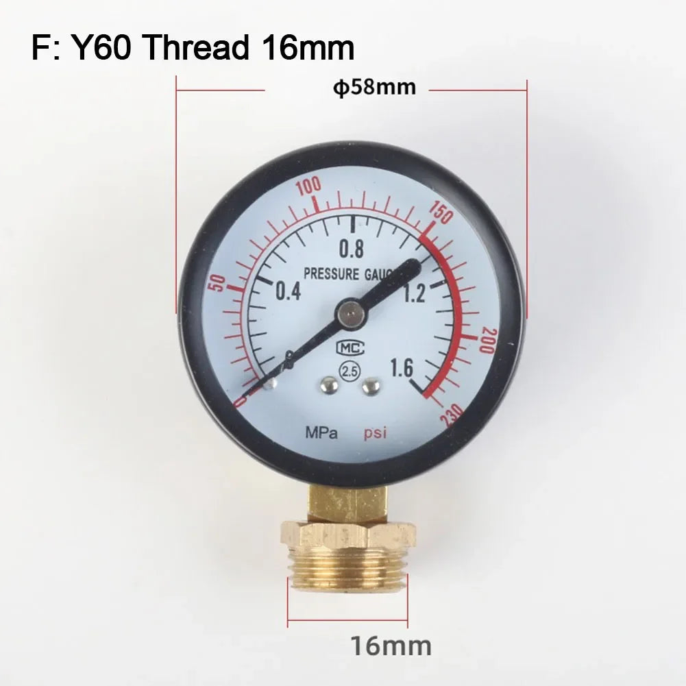 Air Compressor Pneumatic Hydraulic Fluid Pressure Y60 0-1.6Mpa 0-230PSI Pool Filter Water Pressure Gauge Meter Oasis Select F