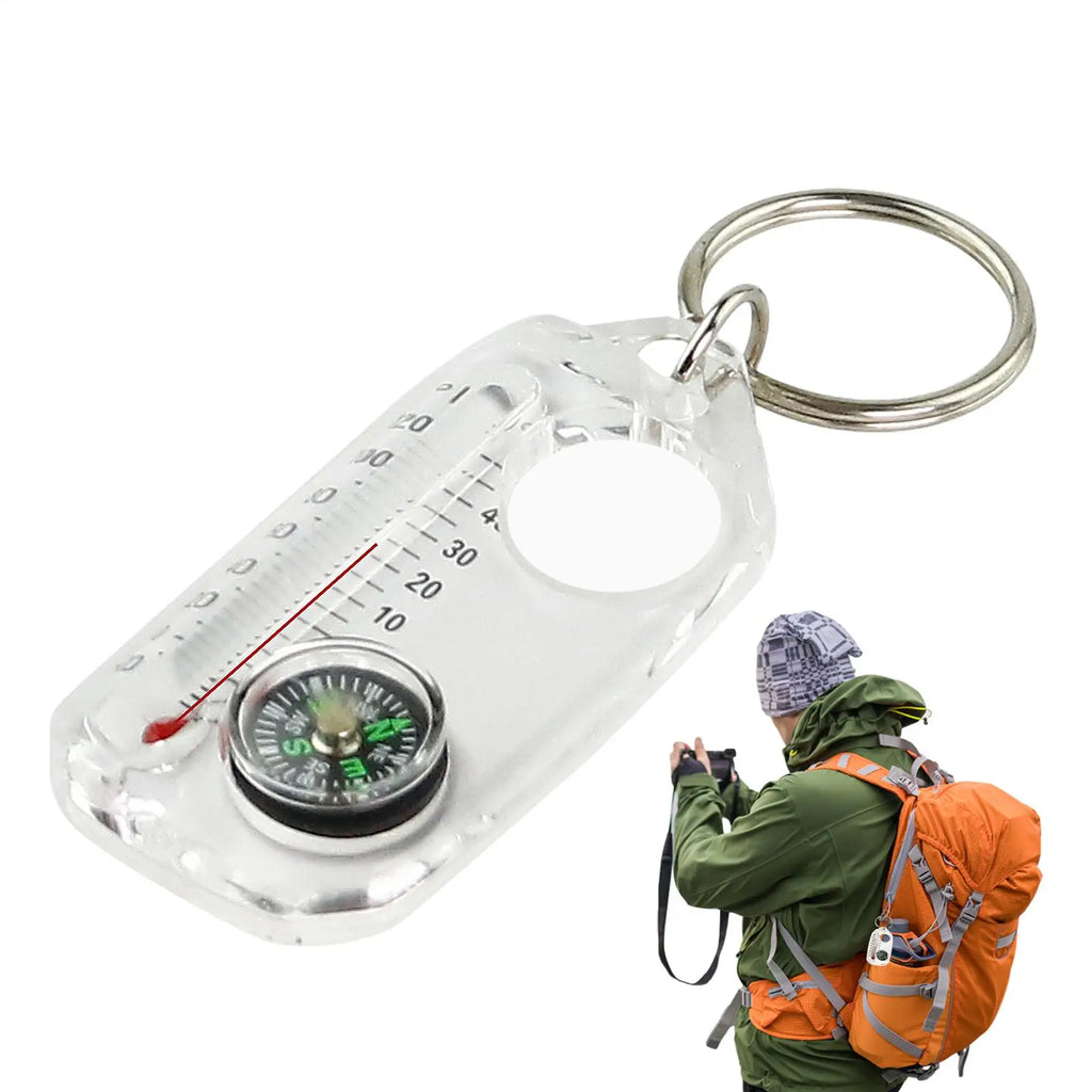 Mini Outdoor Mountaineering Keychain with Thermometer Compass Pointer Buckle Key Hook Carabiners for Survival Guiding Tool Oasis Select