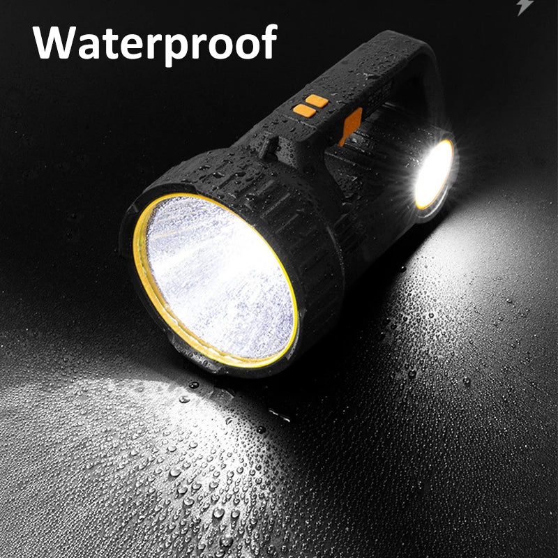 Rechargeable LED Handheld Spotlight Super Bright Searchlight with COB Side Light USB Power Bank Function Waterproof Flashlight Oasis Select