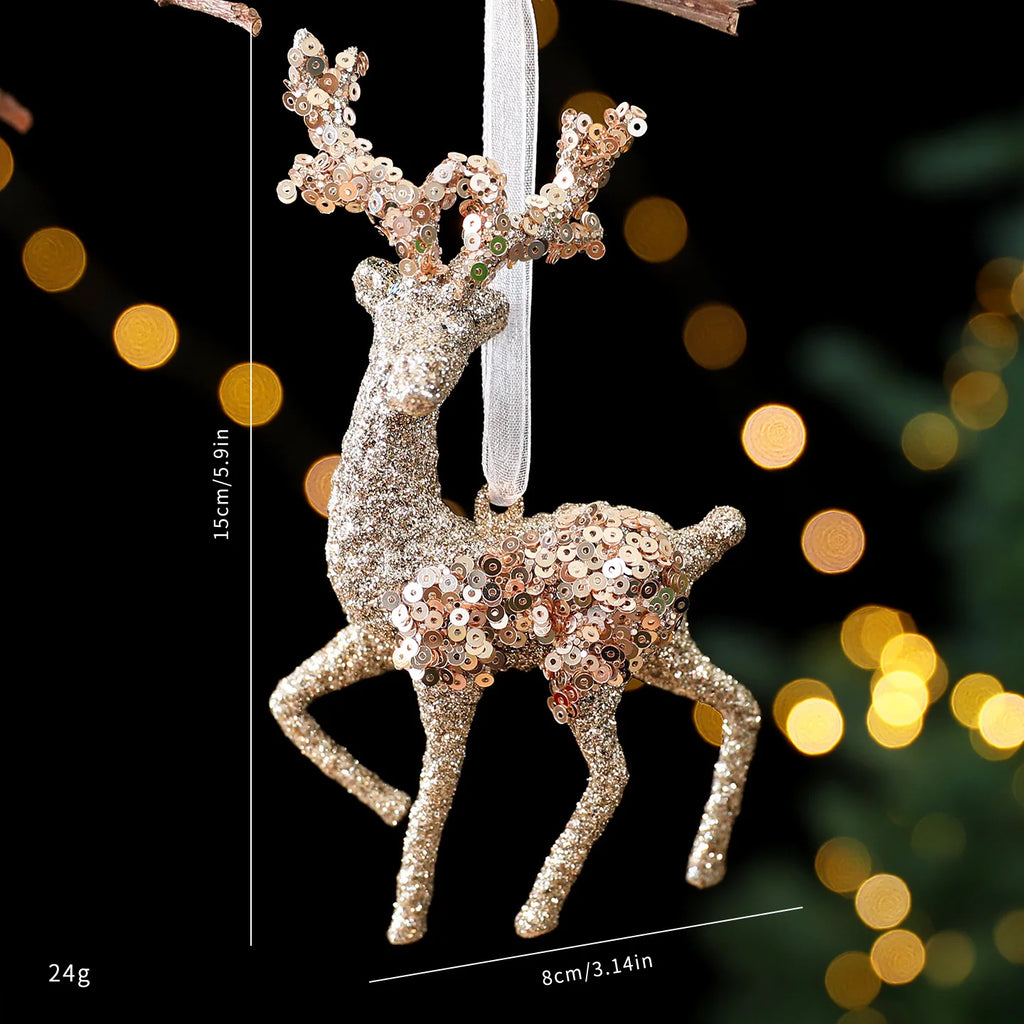 Christmas Sequins Ornament Elegant Snowflake Hanging Decor Dragonflies Tree Decoration Lightweight Champagne Gold Ornament Oasis Select Style 1