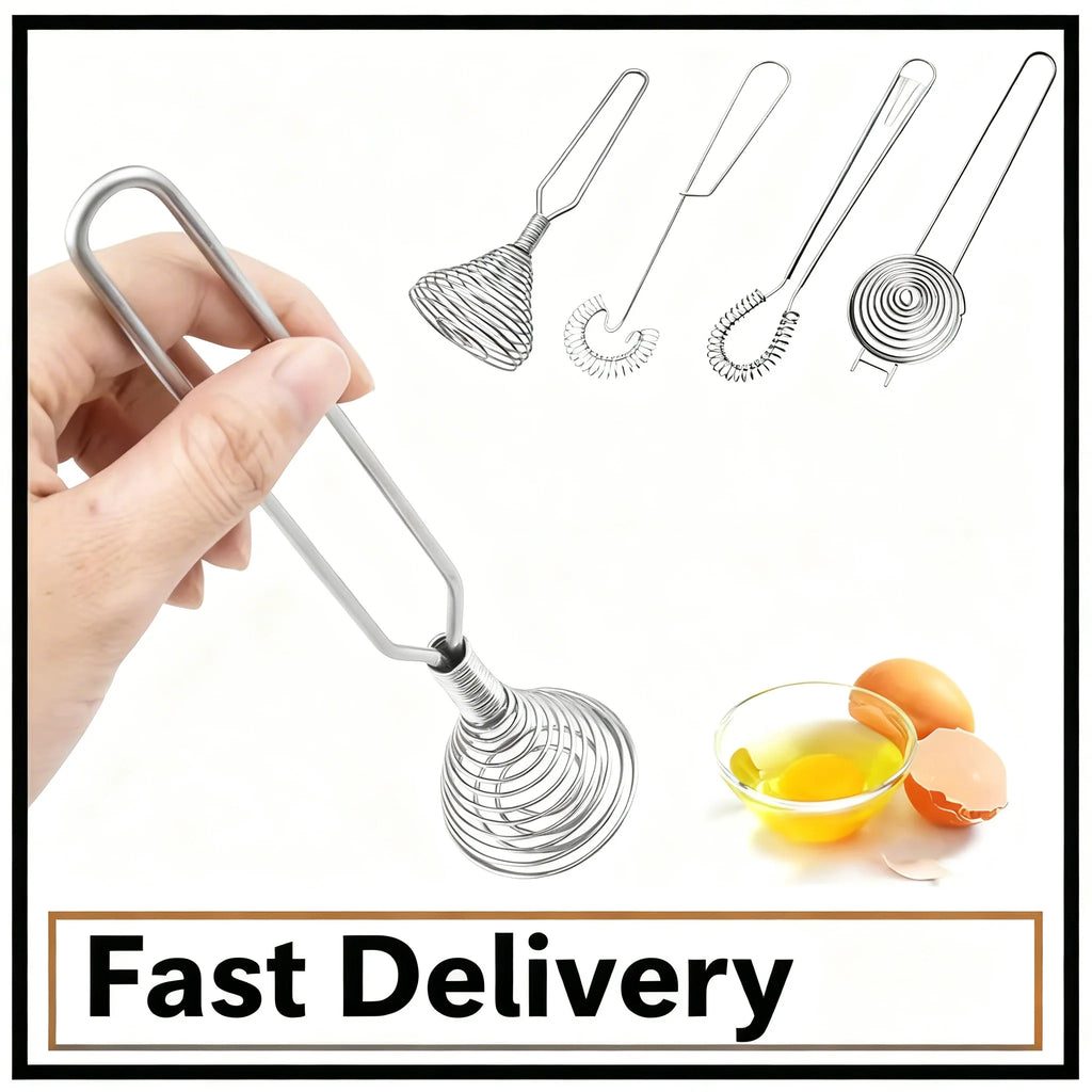 Handheld Manual Egg Beater – Stainless Steel Spring Whisk