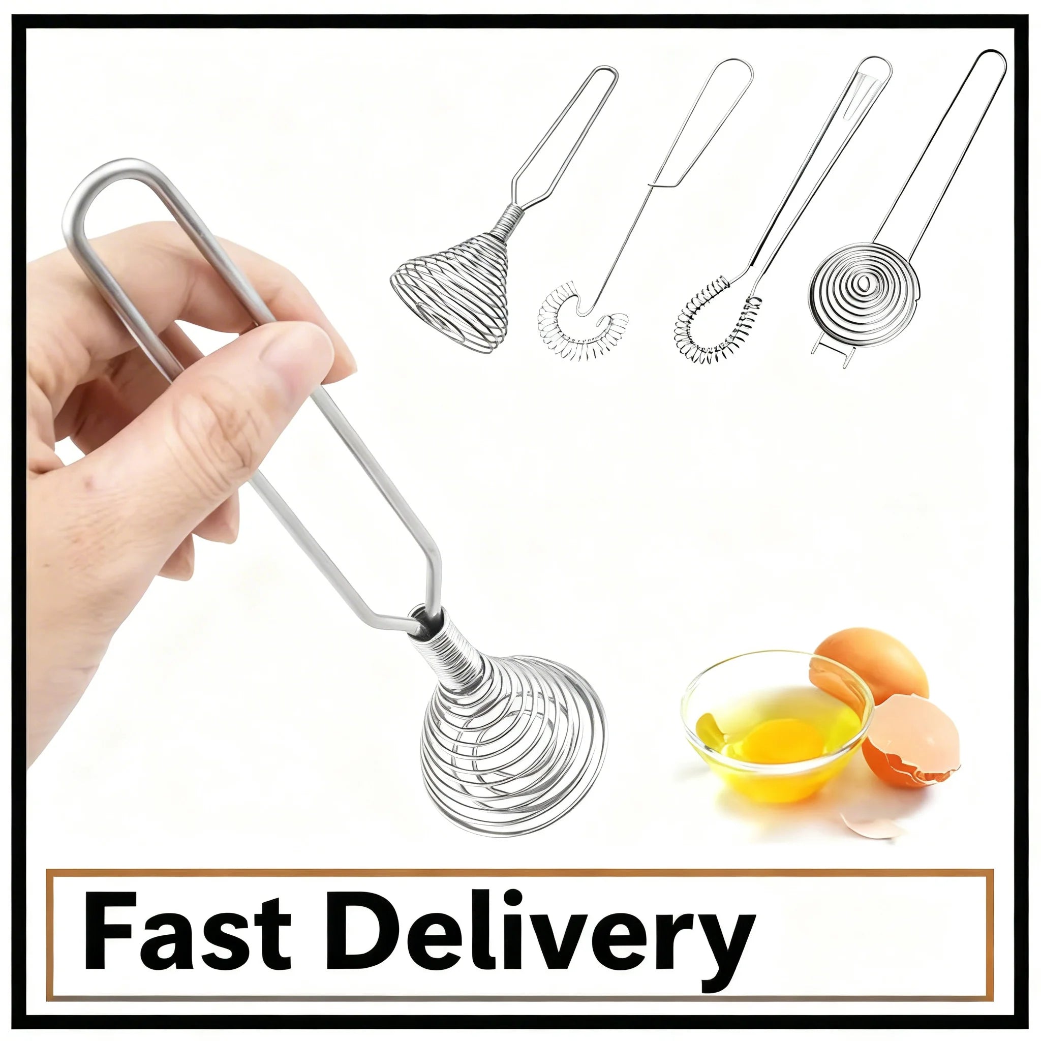 Handheld Manual Egg Beater – Stainless Steel Spring Whisk