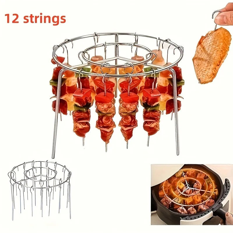 Vertical Air Fryer Skewer Rack for Even Heating,Holds Chicken Drumsticks Wings Thighs,Easy Clean BBQ Grill Rack for Home Kitchen Oasis Select 1 set