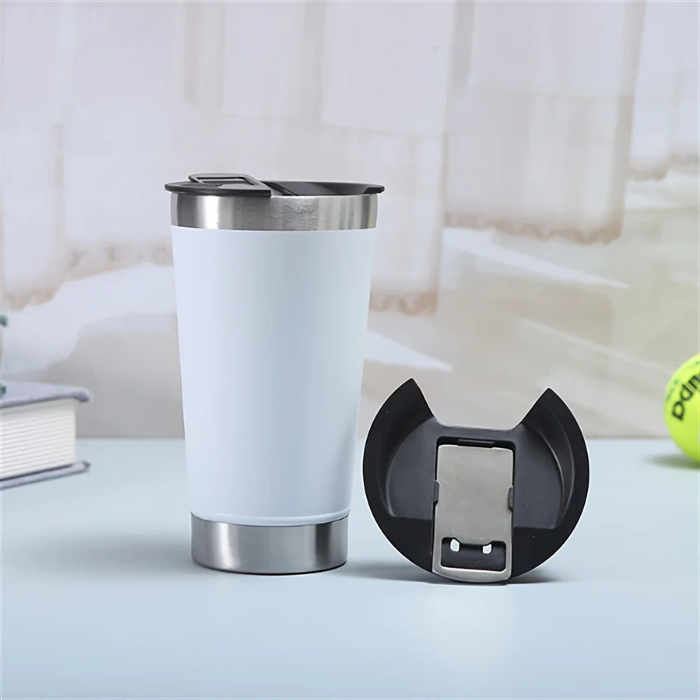 8pcs lusella Tumbler 16oz Stainless Steel Beer Mug, Double Wall Vacuum Insulated Tumbler, Cup Lid with Bottle Opener, Keeps Oasis Select WHITE